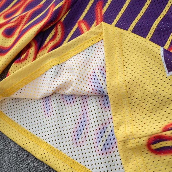 Eric Emanuel EE logo Yellow Flame Print Casual Purple Sports Shorts - Picture 7 of 12